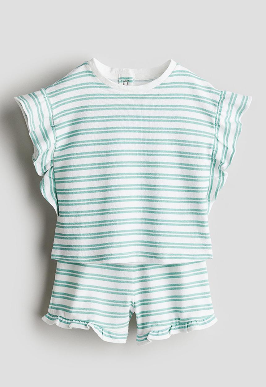 H&M - 2-Piece set - white & green striped