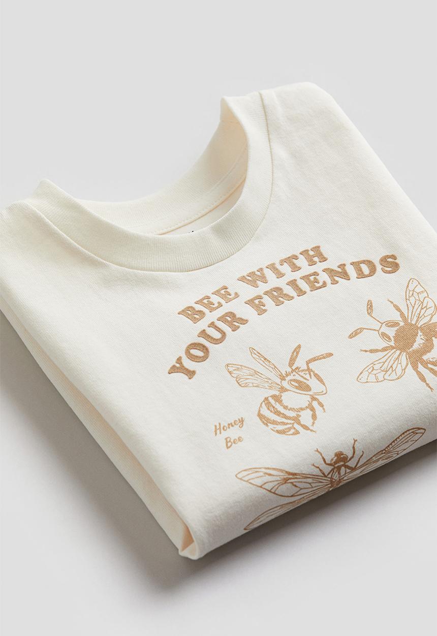 H&M - Printed T-shirt - white bee with your friends 