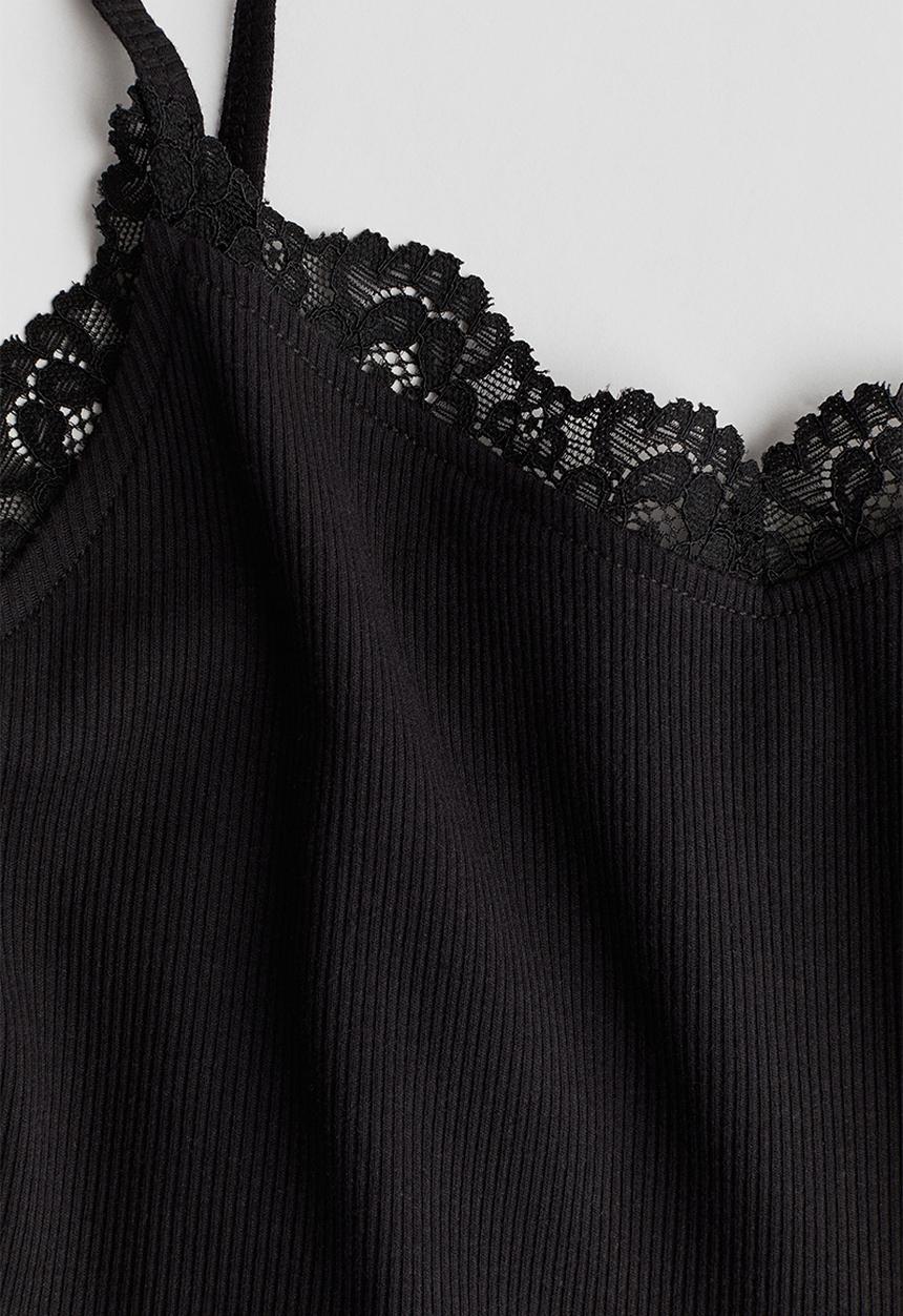 H&M - Lace-trimmed vest top - black