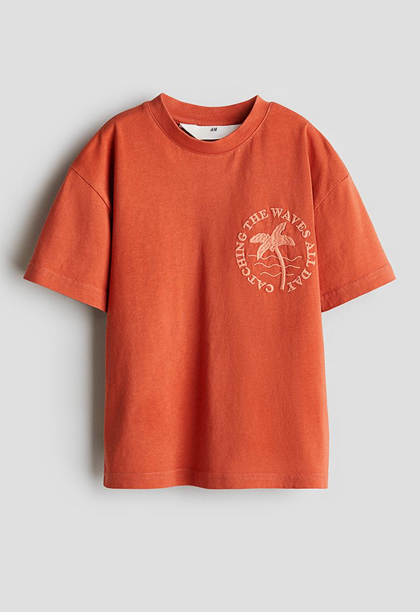 H&M - Motif-detail cotton T-shirt - orange palm tree