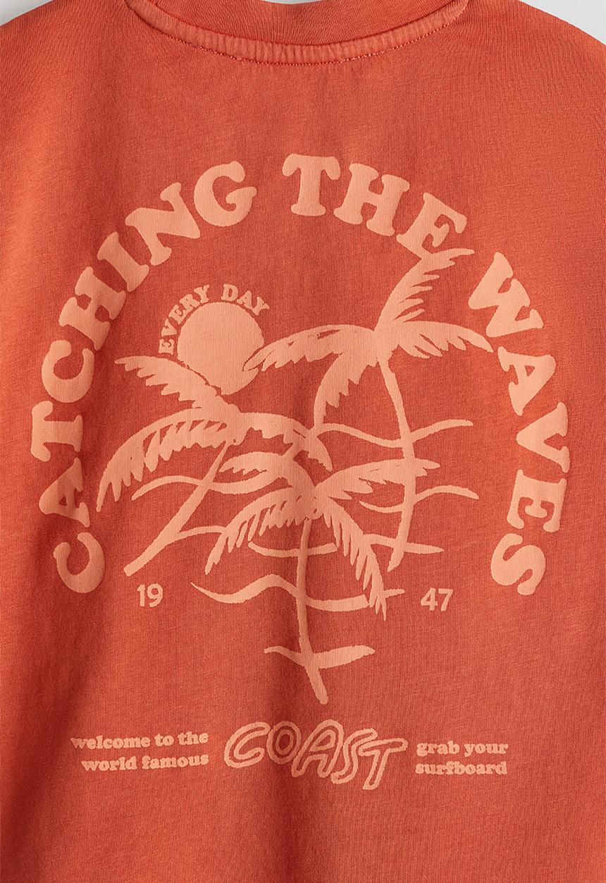 H&M - Motif-detail cotton T-shirt - orange palm tree