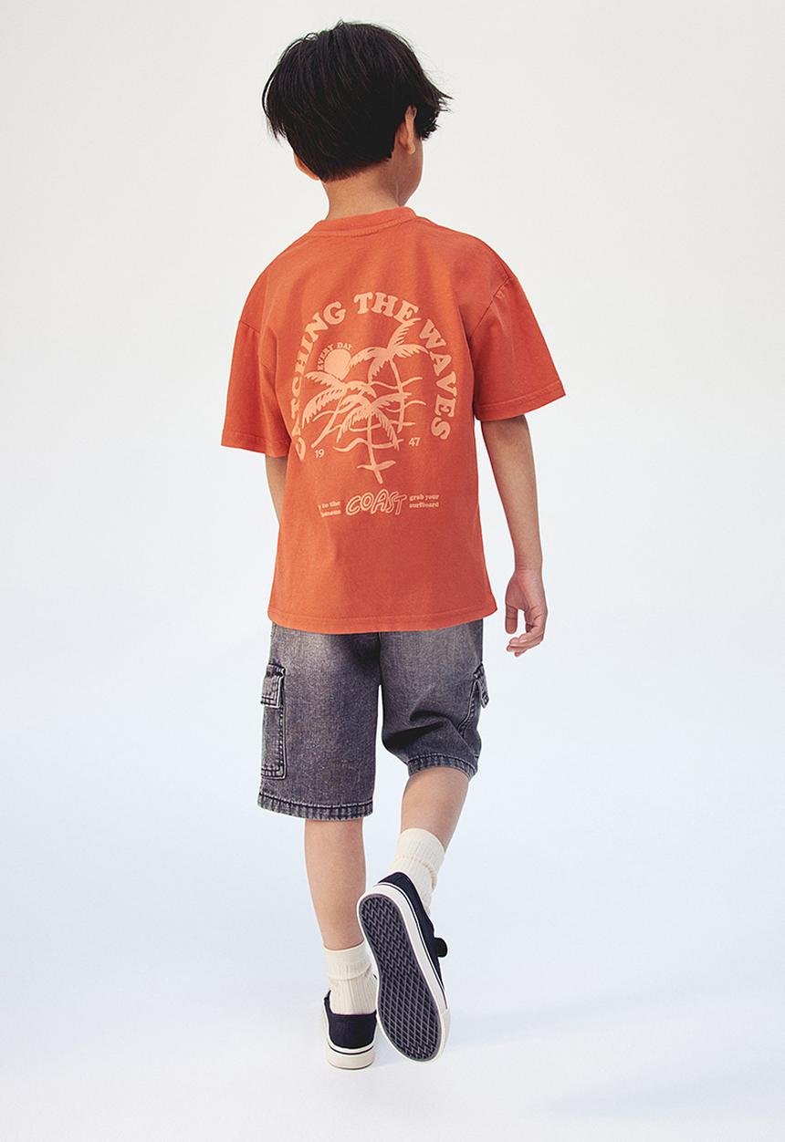 H&M - Motif-detail cotton T-shirt - orange palm tree