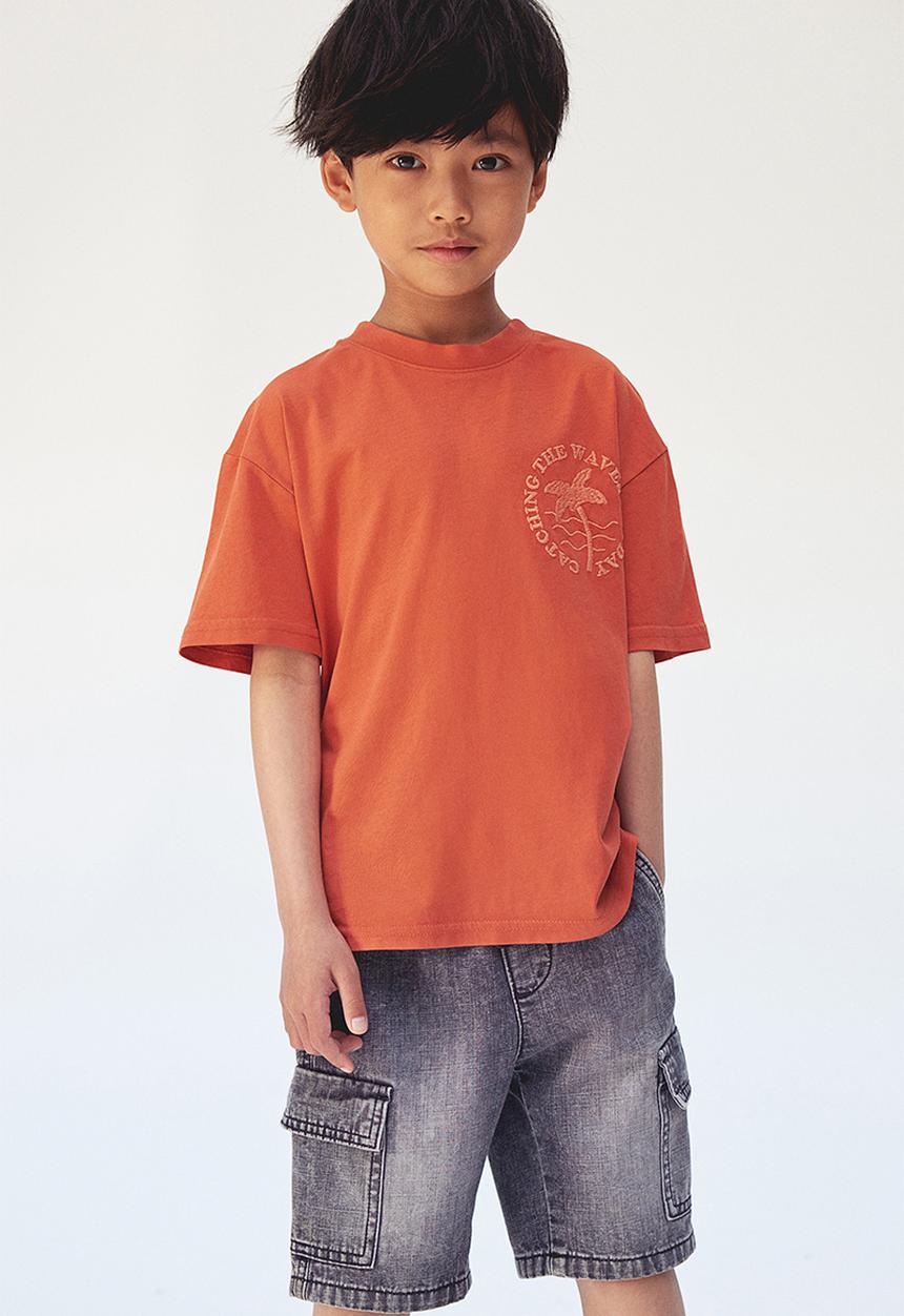 H&M - Motif-detail cotton T-shirt - orange palm tree