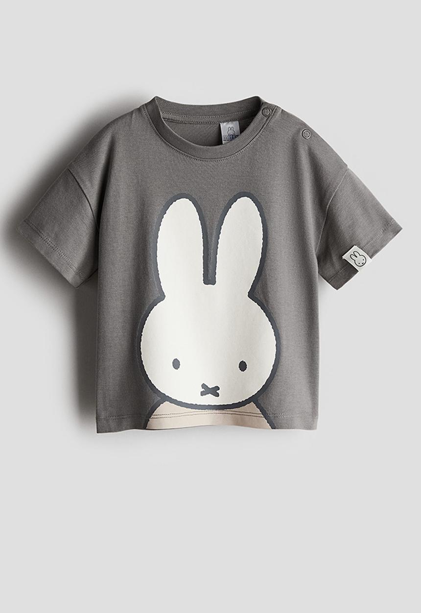 H&M - Printed cotton T-shirt - dark grey miffy