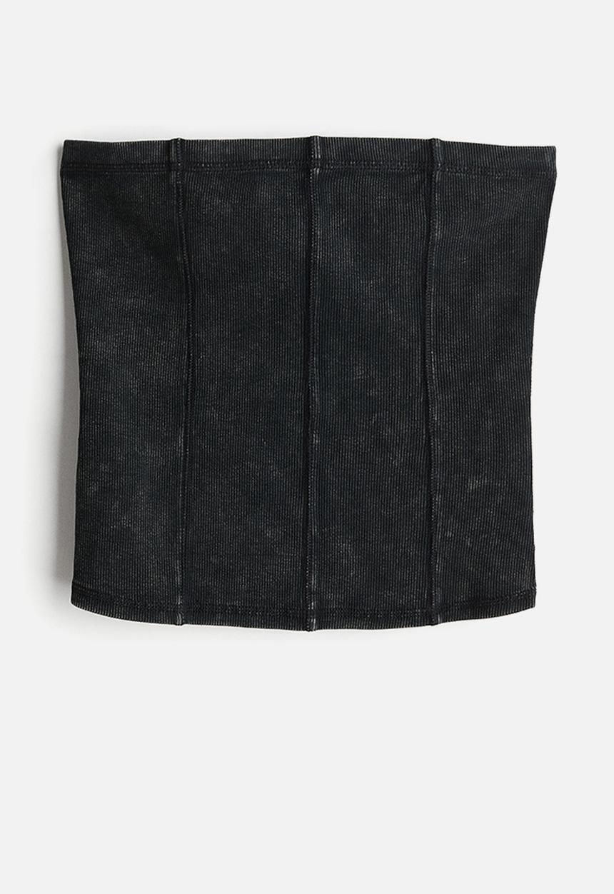 H&M - Flatlock-seam ribbed tube top - black washed