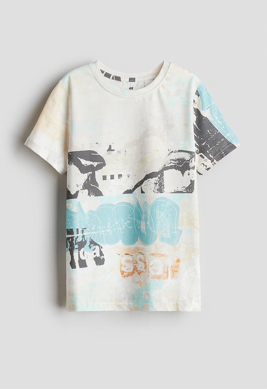 H&M - T-shirt - natural white & graffiti
