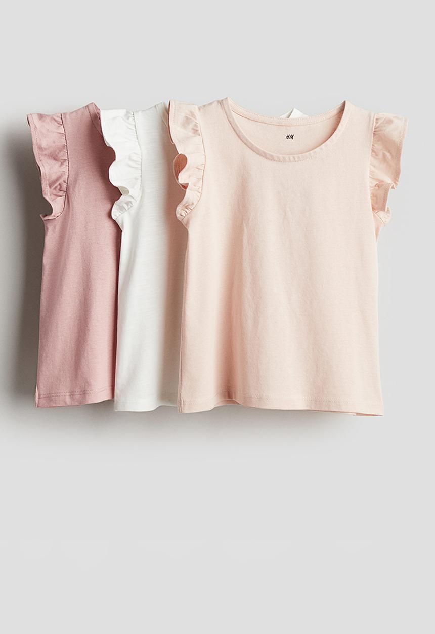 H&M - 3-Pack flutter-sleeved tops - pink & white