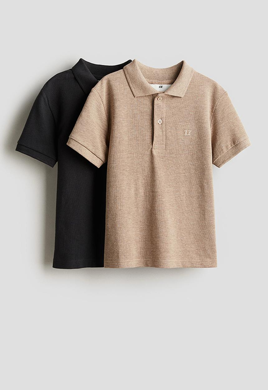 H&M - 2-Pack polo shirts - beige marl & black