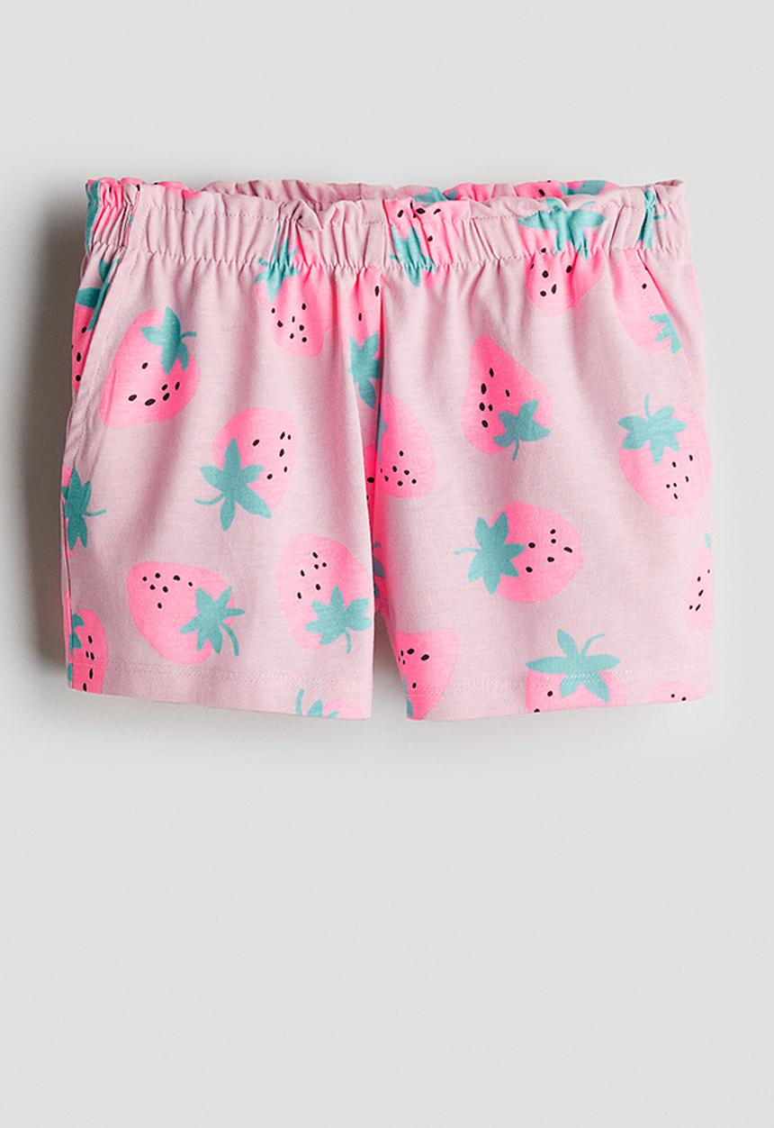 H&M - Patterned paper bag shorts - light pink strawberries 