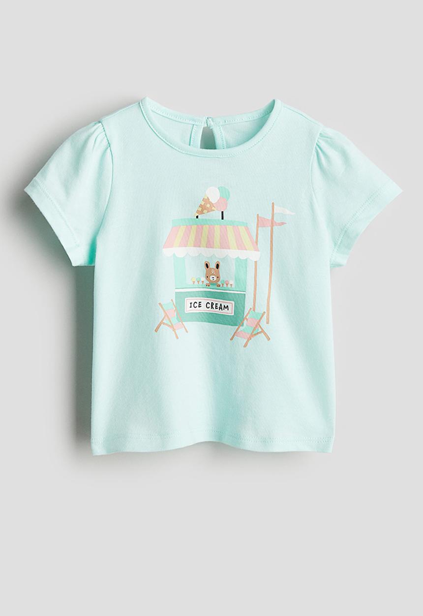 H&M - Printed jersey top - light turquoise & ice cream