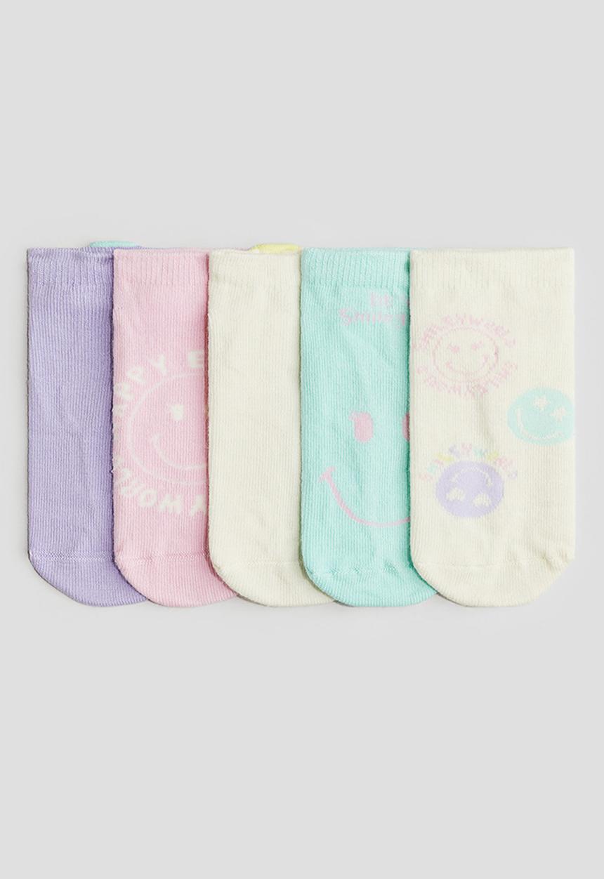 H&M - 5-pack trainer socks - white,multi,purple,pink,turquoise