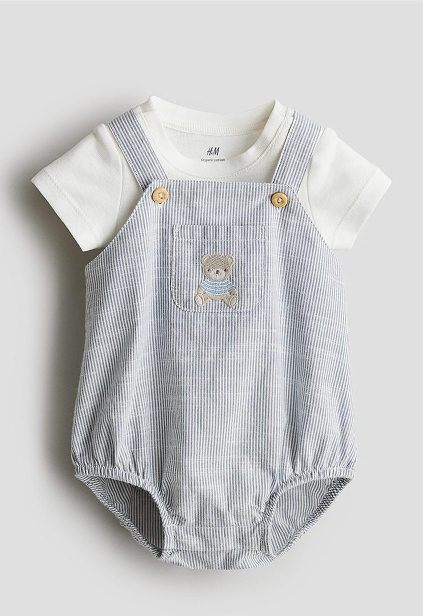 H&M - 2 piece cotton set - white & blue striped