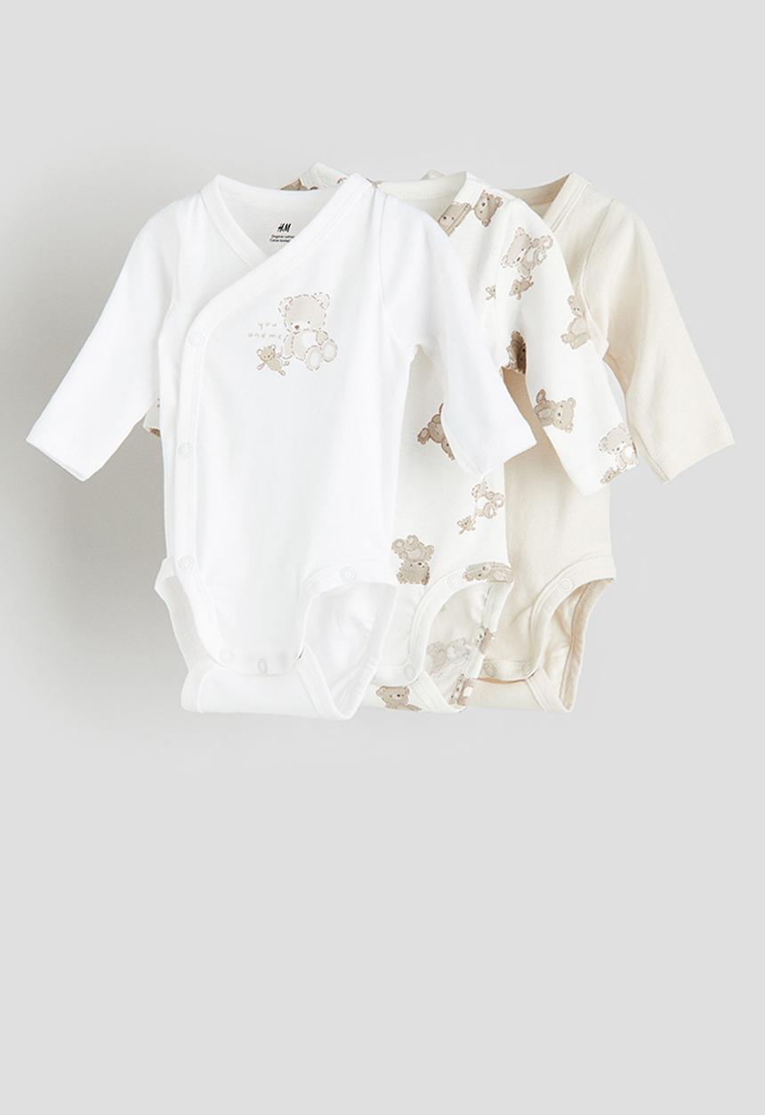 H&M - 3-Pack wrapover bodysuits - white teddy bears
