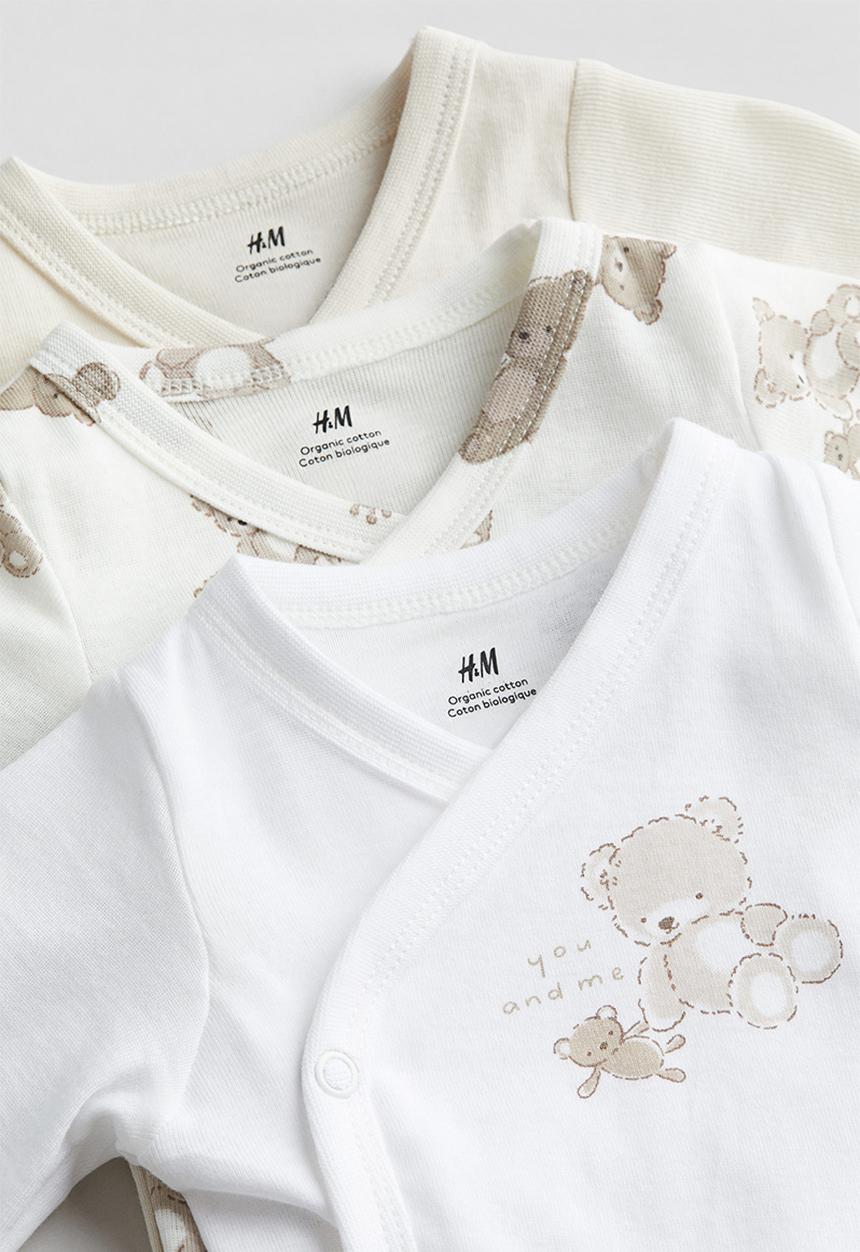 H&M - 3-Pack wrapover bodysuits - white teddy bears