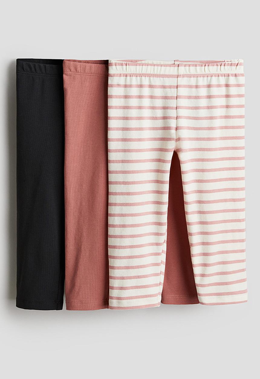 H&M - 3-Pack cotton leggings - light rust red striped