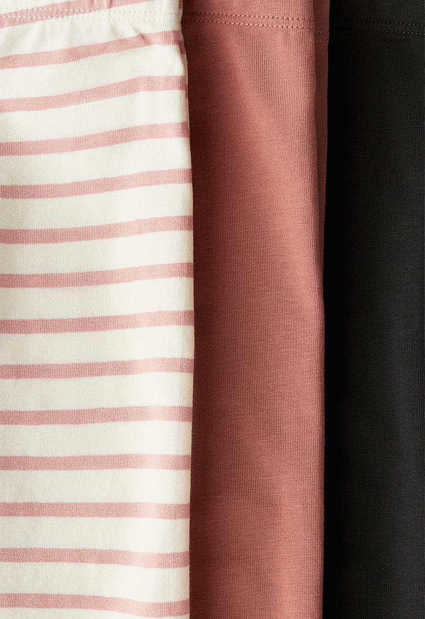 H&M - 3-Pack cotton leggings - light rust red striped