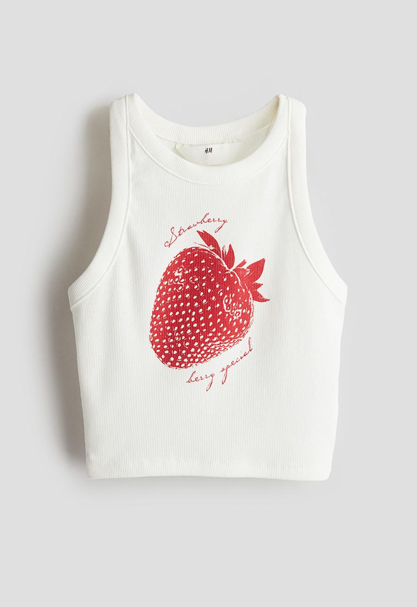 H&M - Ribbed vest top - white strawberry