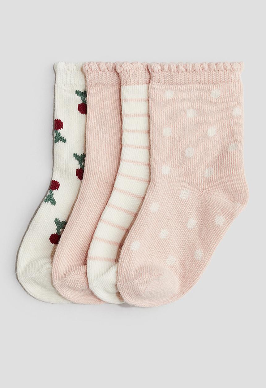 H&M - 4-Pack socks - light pink & patterned 