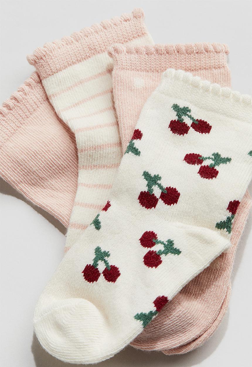 H&M - 4-Pack socks - light pink & patterned 