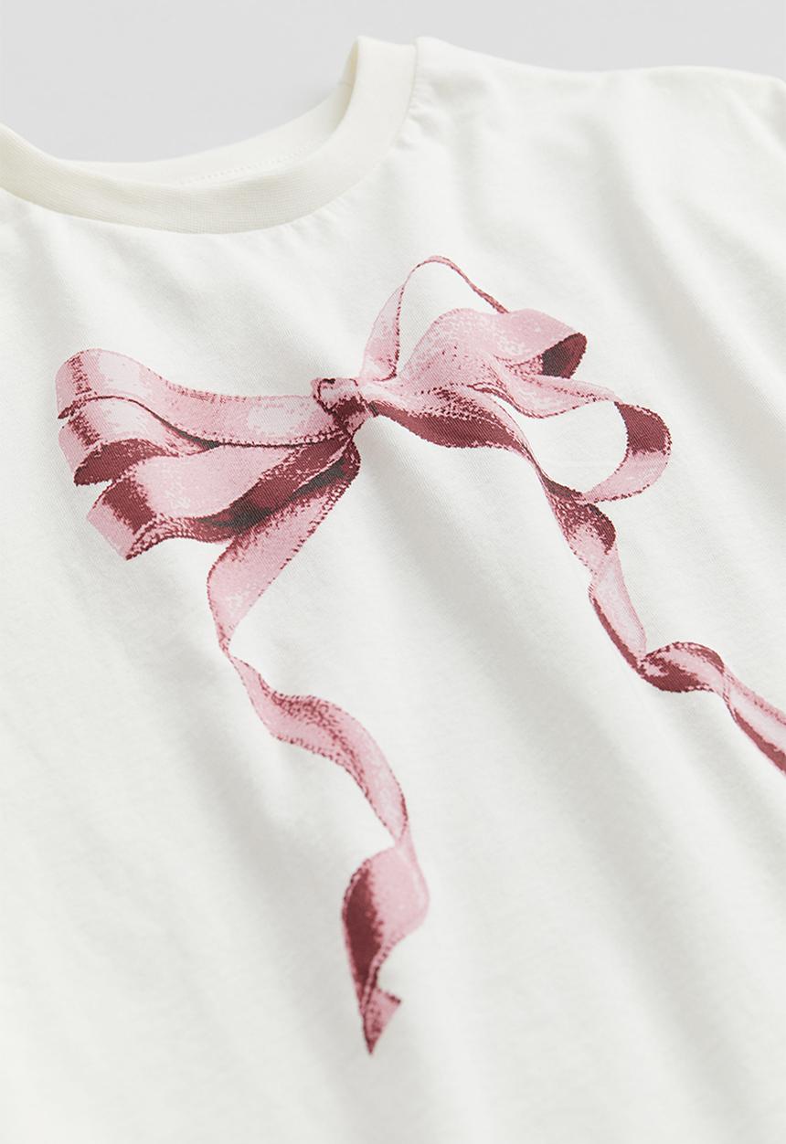 H&M - Oversized printed T-shirt - cream bow