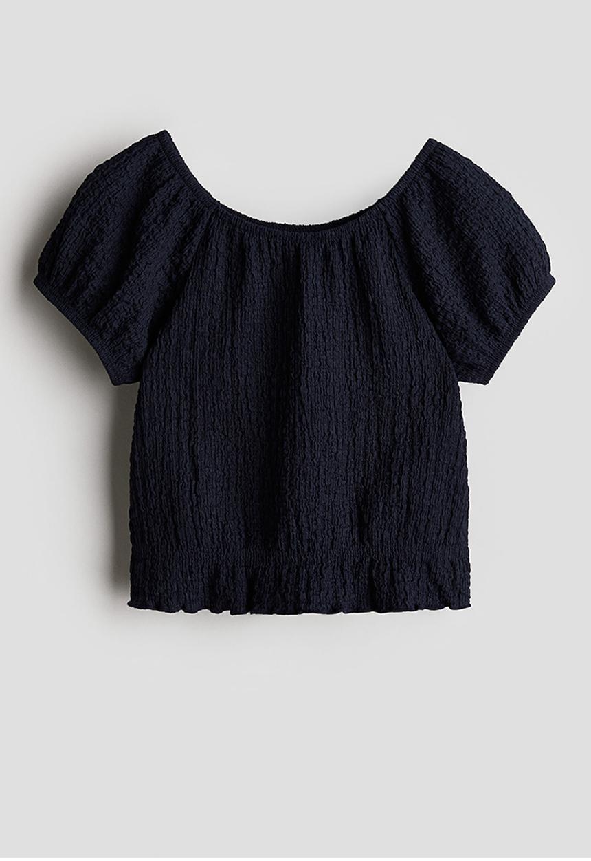 H&M - Puff-sleeved top - navy blue