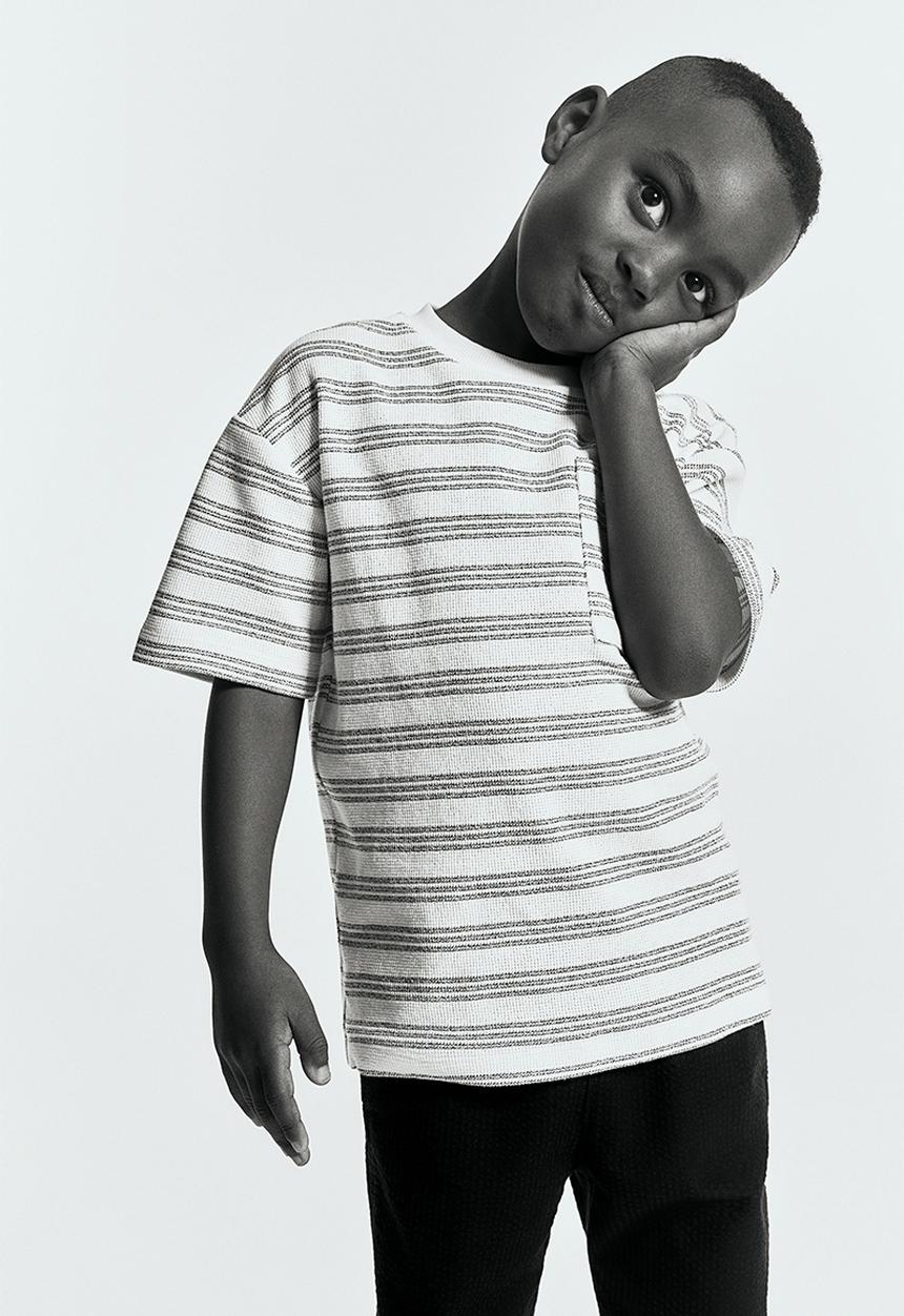 H&M - Chest-pocket T-shirt - white & blue striped