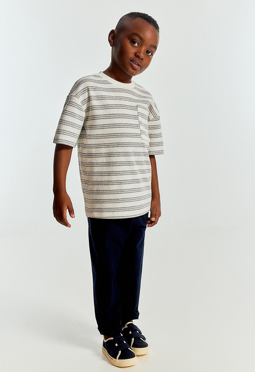 H&M - Chest-pocket T-shirt - white & blue striped
