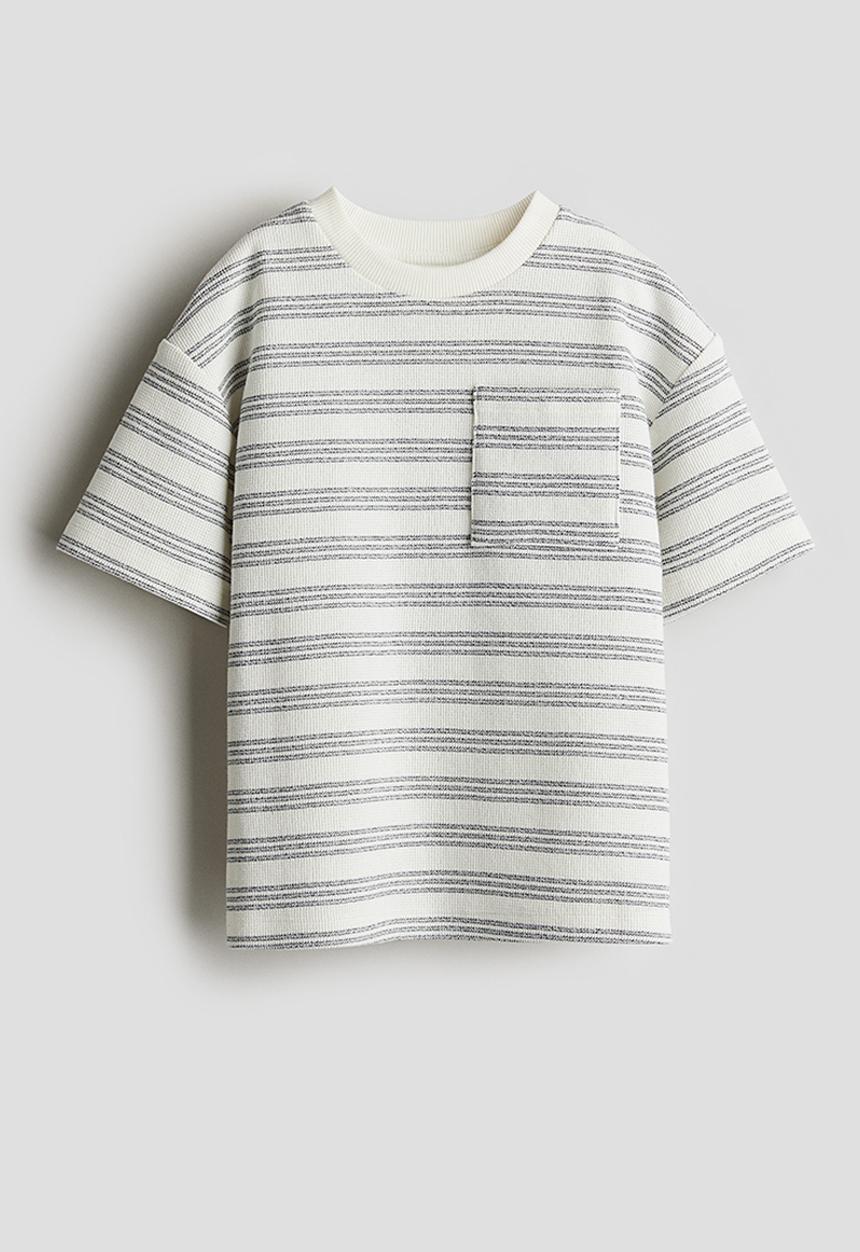 H&M - Chest-pocket T-shirt - white & blue striped