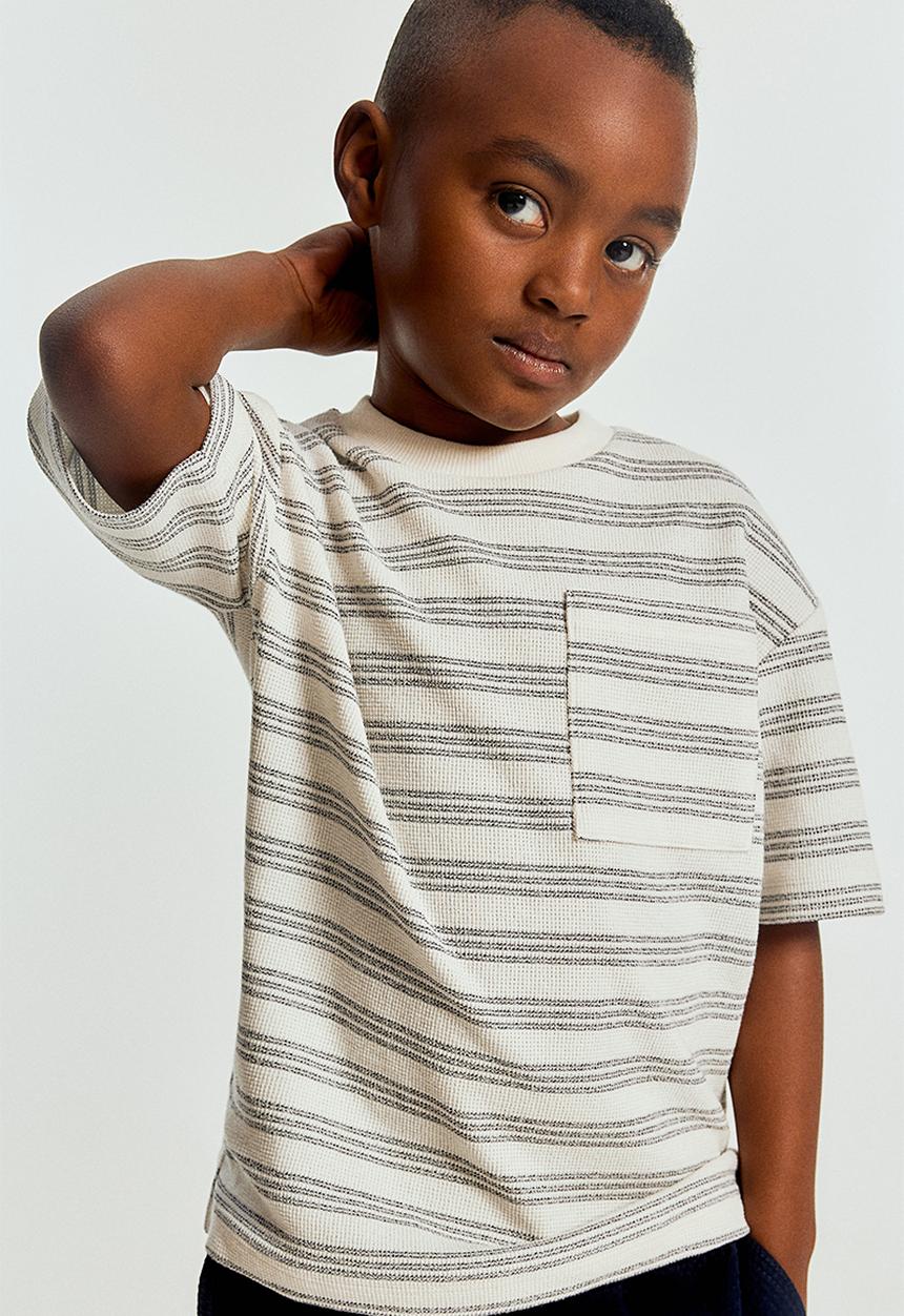 H&M - Chest-pocket T-shirt - white & blue striped