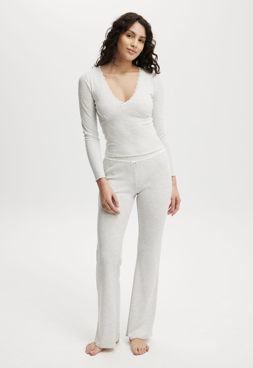 Cotton On - Waffle Sleep Flare Pant - Light Grey Marle