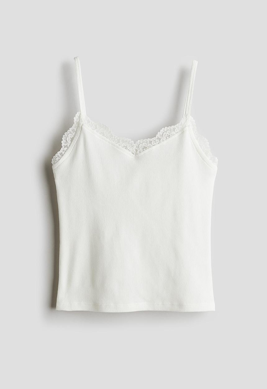 H&M - Lace-trimmed vest top - white