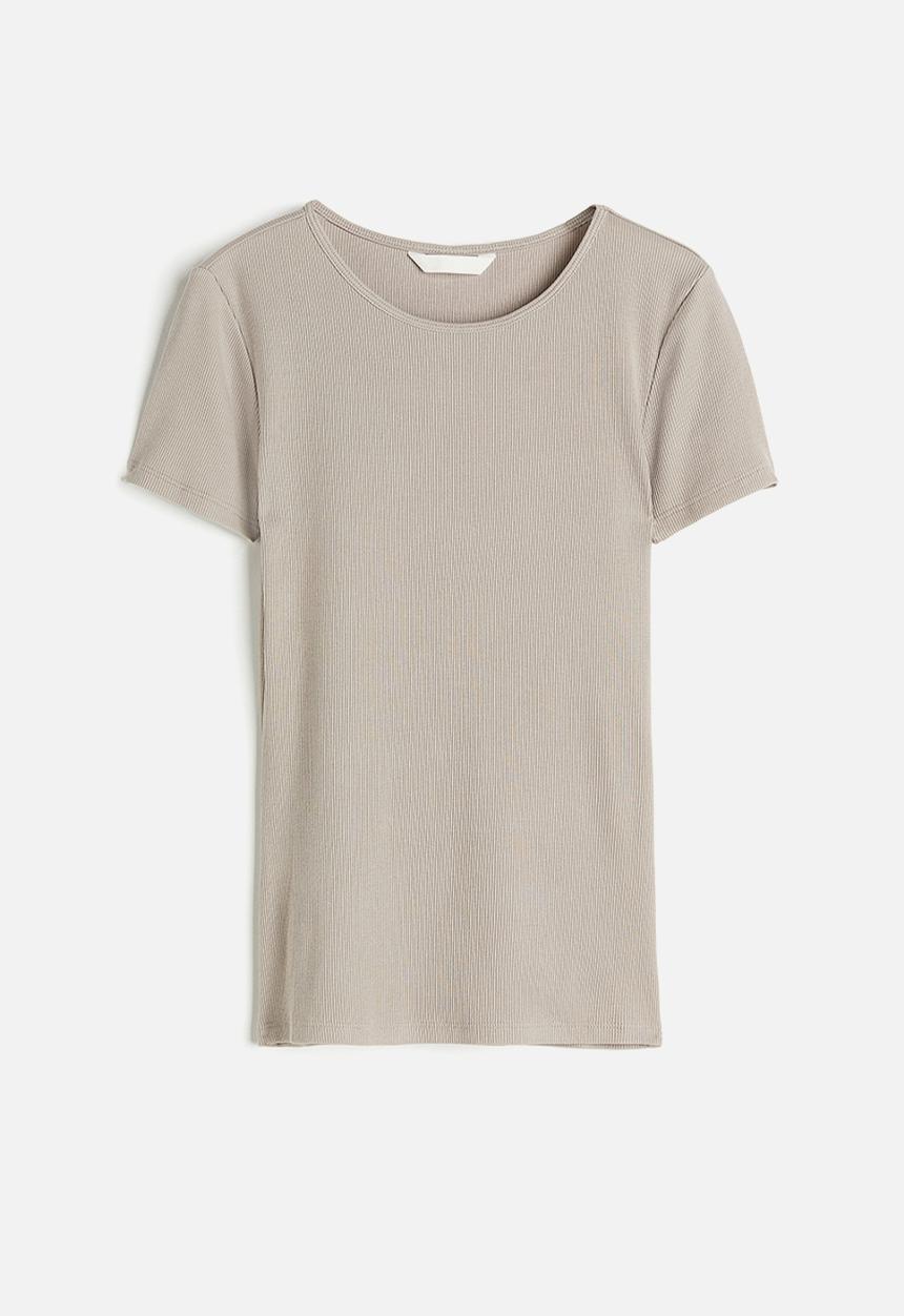H&M - Ribbed T-shirt - light greige