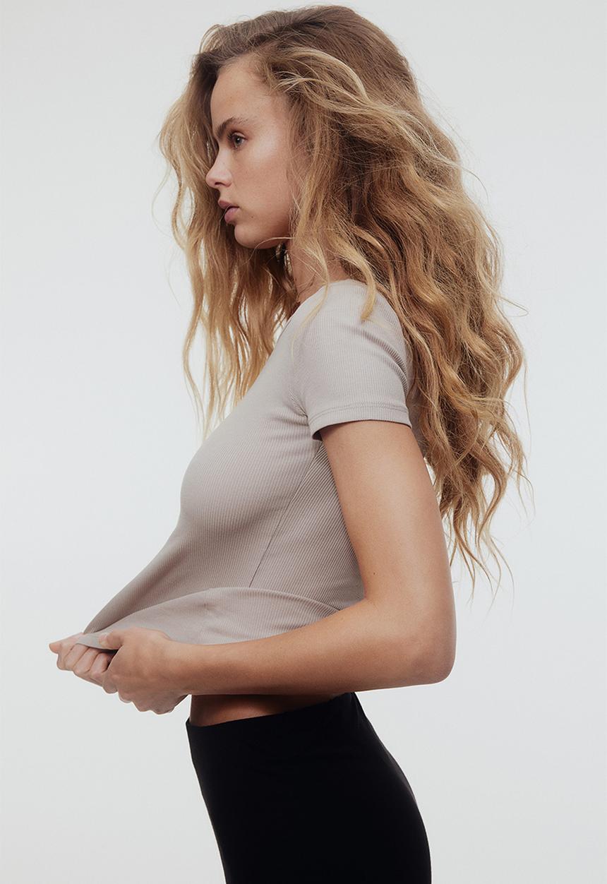 H&M - Ribbed T-shirt - light greige