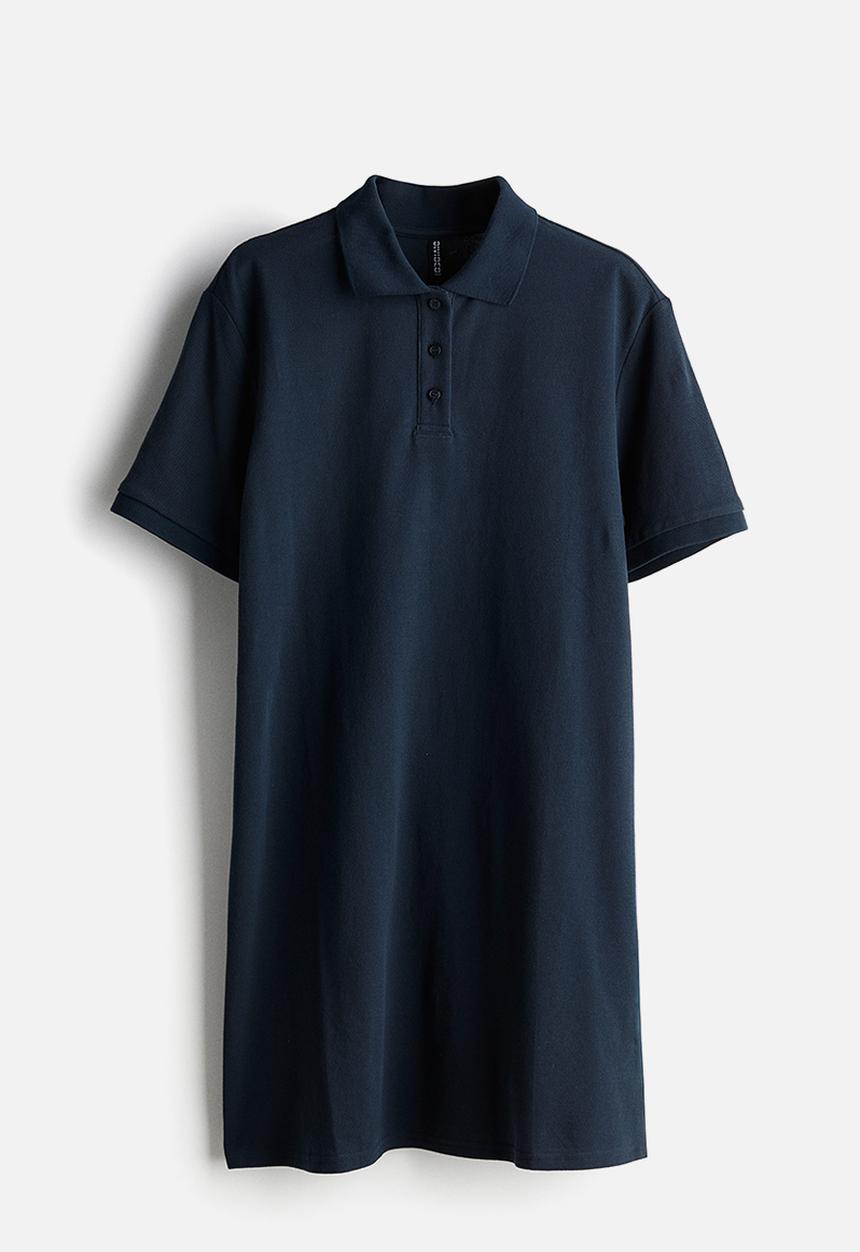 H&M - Collared cotton piqué dress - dark blue