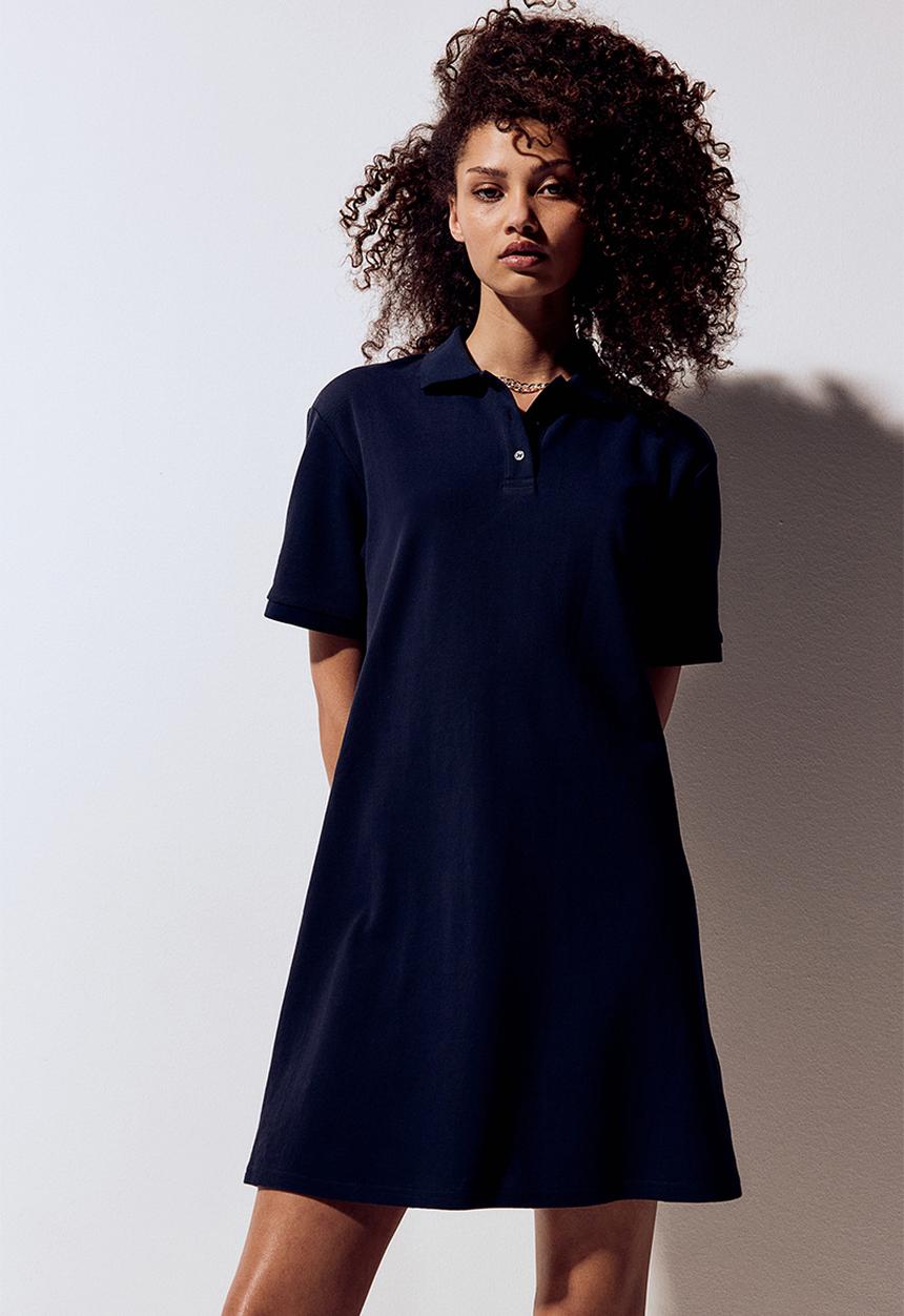 H&M - Collared cotton piqué dress - dark blue