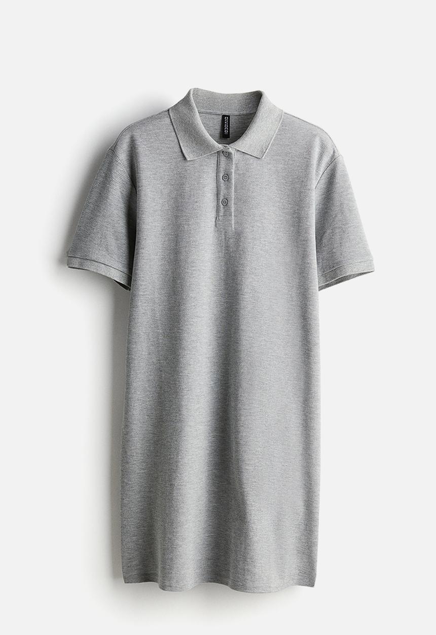 H&M - Collared cotton piqué dress - light grey marl