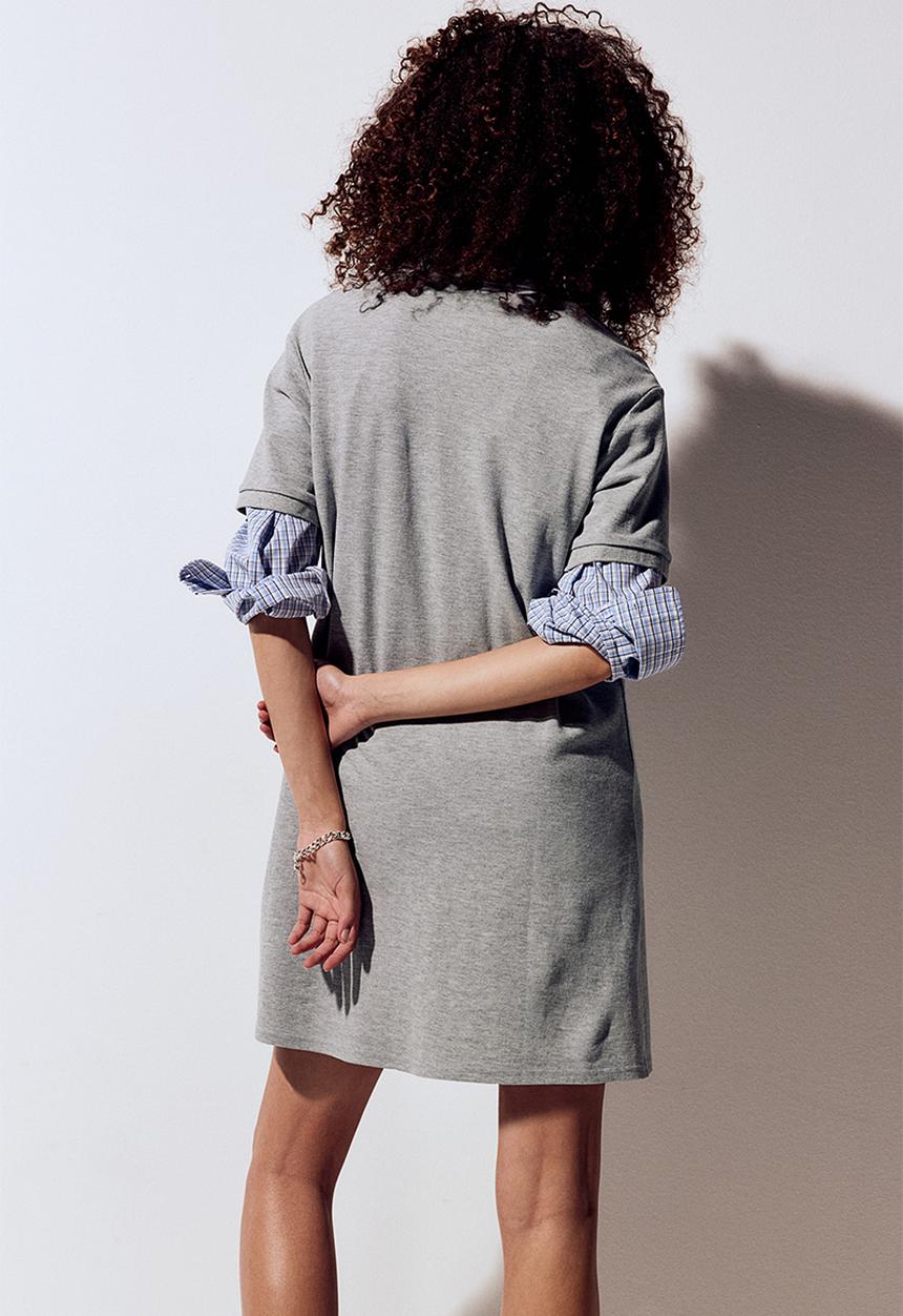 H&M - Collared cotton piqué dress - light grey marl