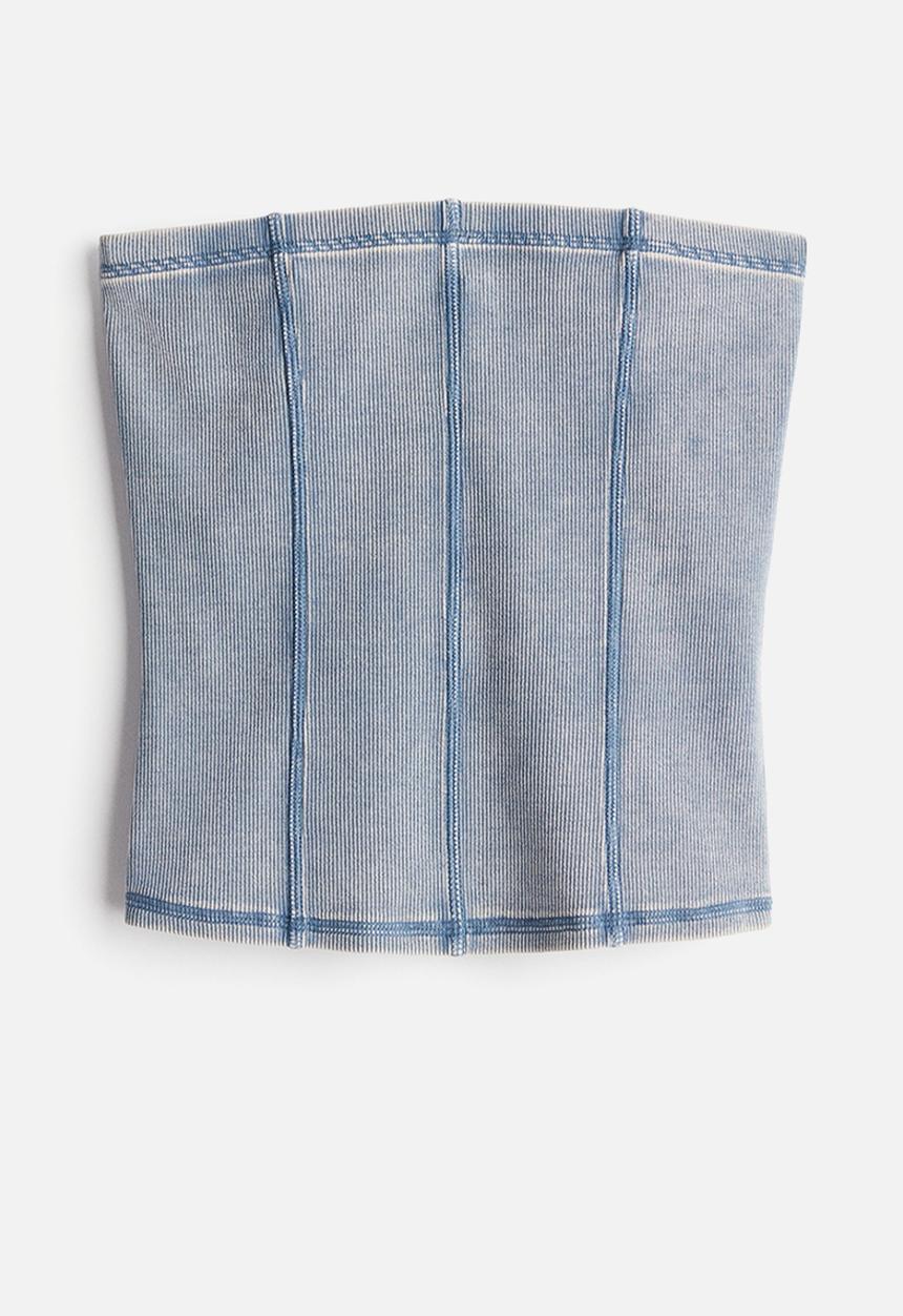 H&M - Flatlock-seam ribbed tube top - turquoise washed
