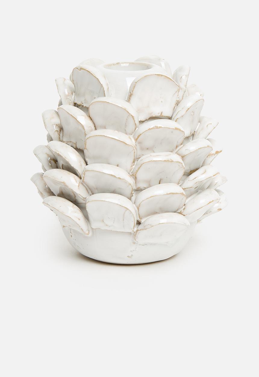 H&S - Pine cone dinner candle holder - cream