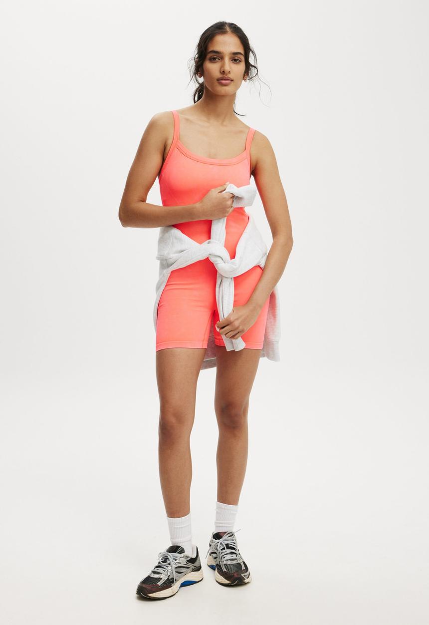 Cotton On - Seamless Rib Onesie - Washed Vibrant Orange