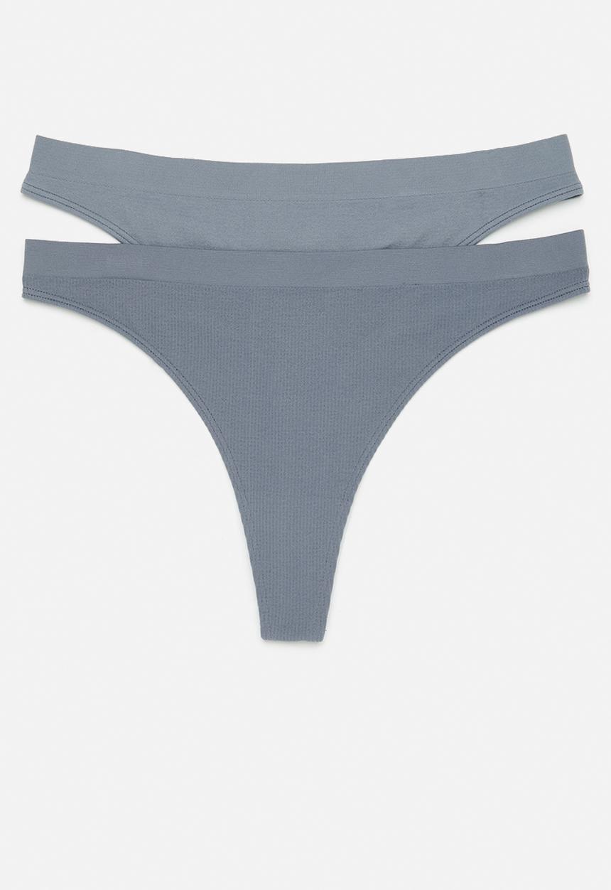 H&M - 2-Pack seamless thong briefs - grey
