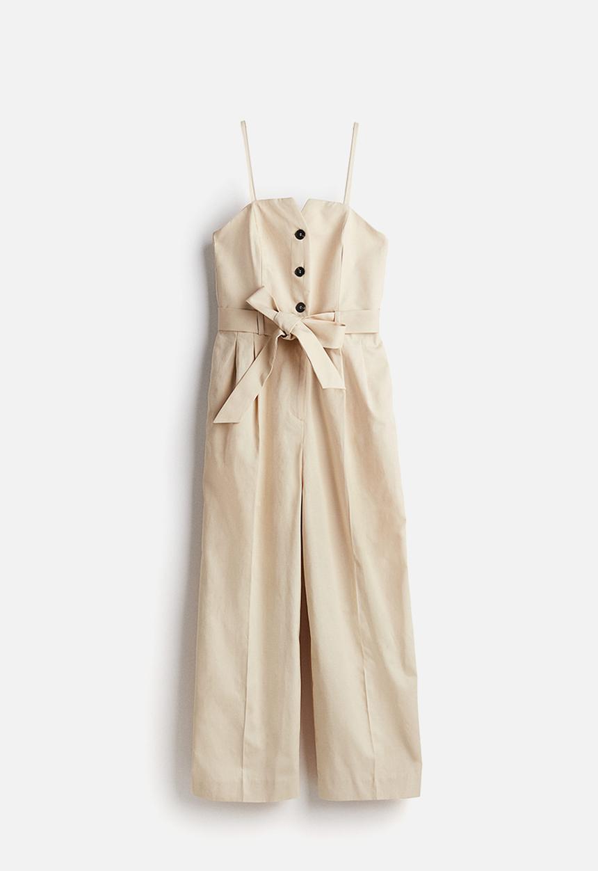 H&M - Tie-belt bandeau jumpsuit - light beige