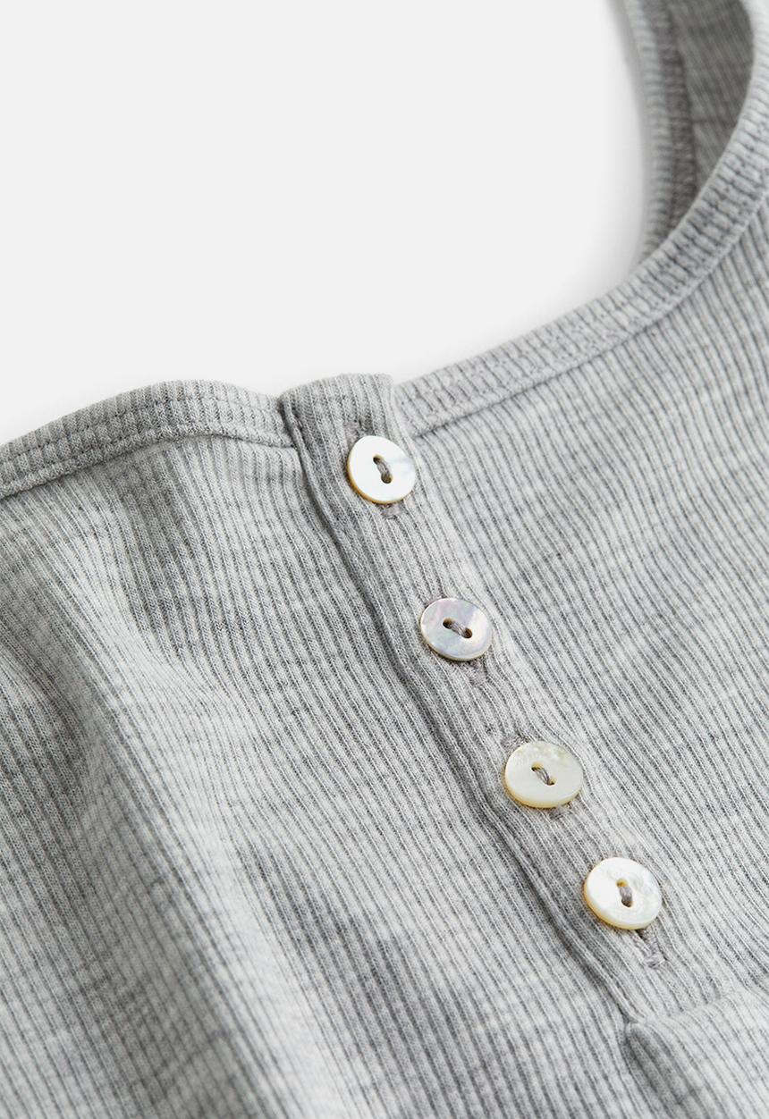 H&M - Ribbed button-top vest top - light grey marl
