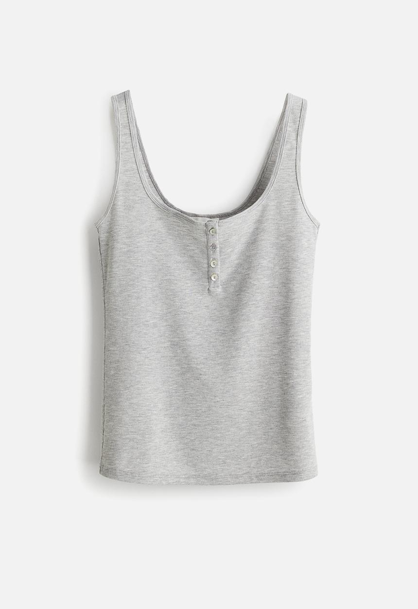H&M - Ribbed button-top vest top - light grey marl