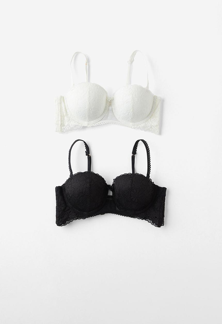 Cotton On - Holly lace strapless push up bra 2pk - black & cream