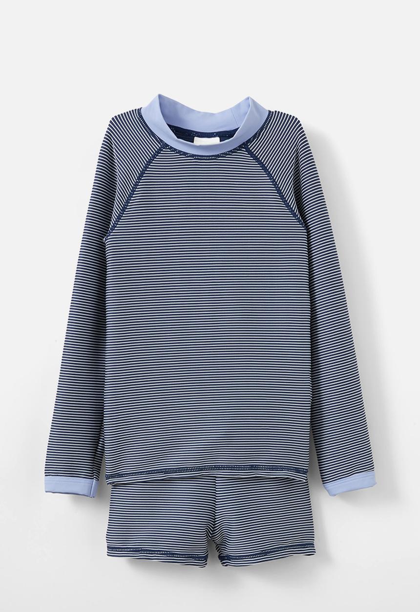 Cotton On - Flynn rash vest and billy boyleg trunk set - in the navy/texture stripe