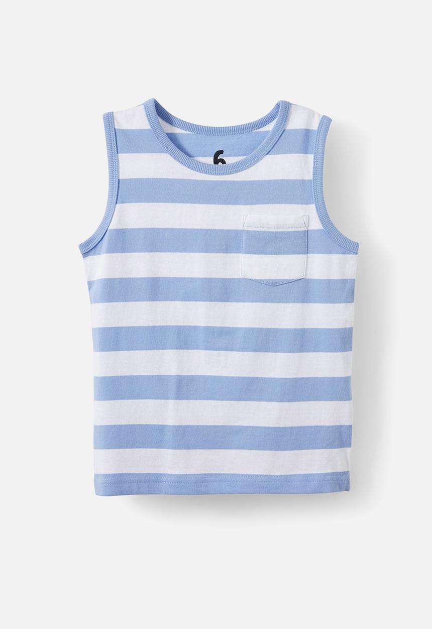 Cotton On - The essential tank - white/dusk blue stripe