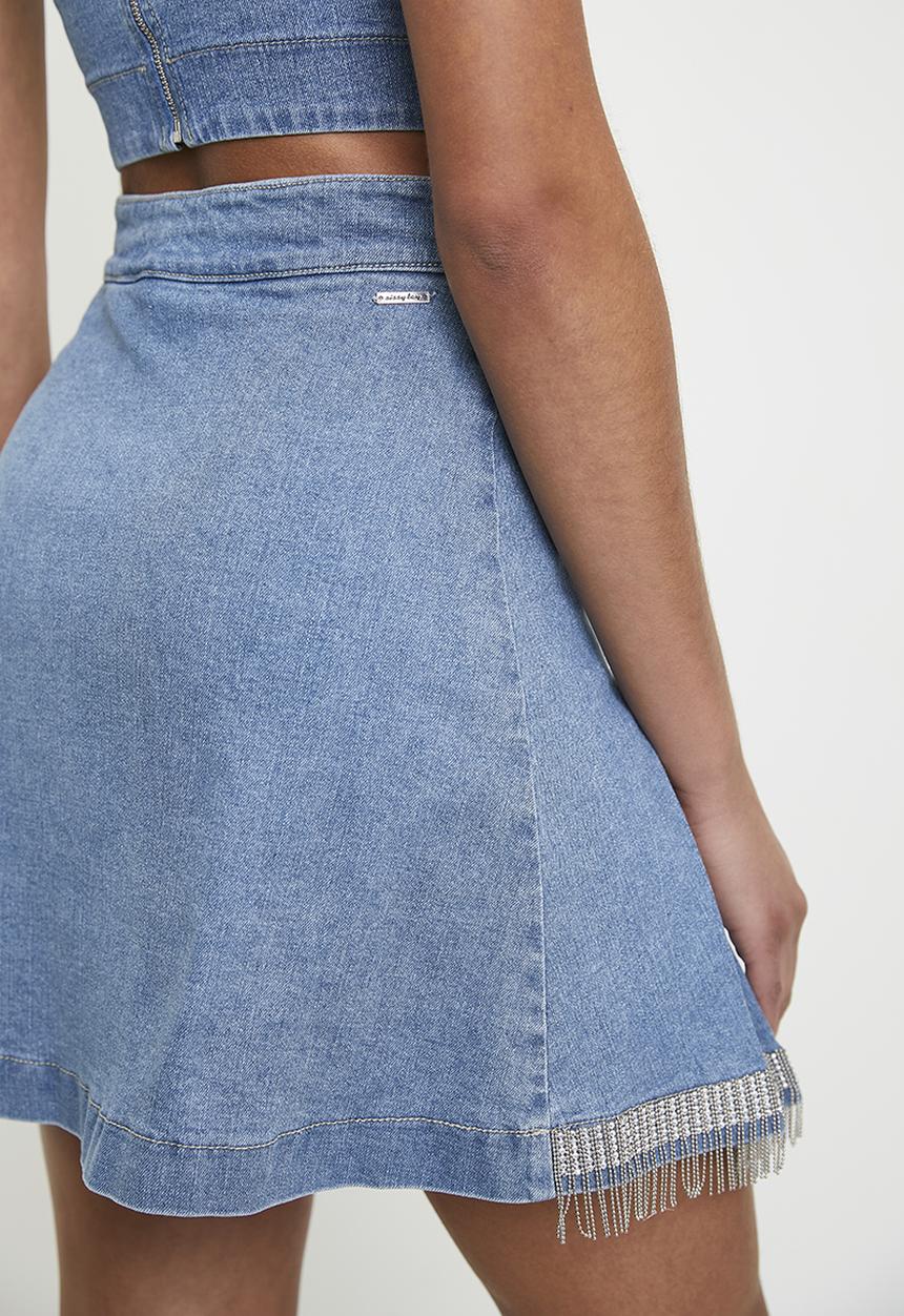 SISSY BOY - Taz: denim skirt with pleats and hem trim  - light vintage