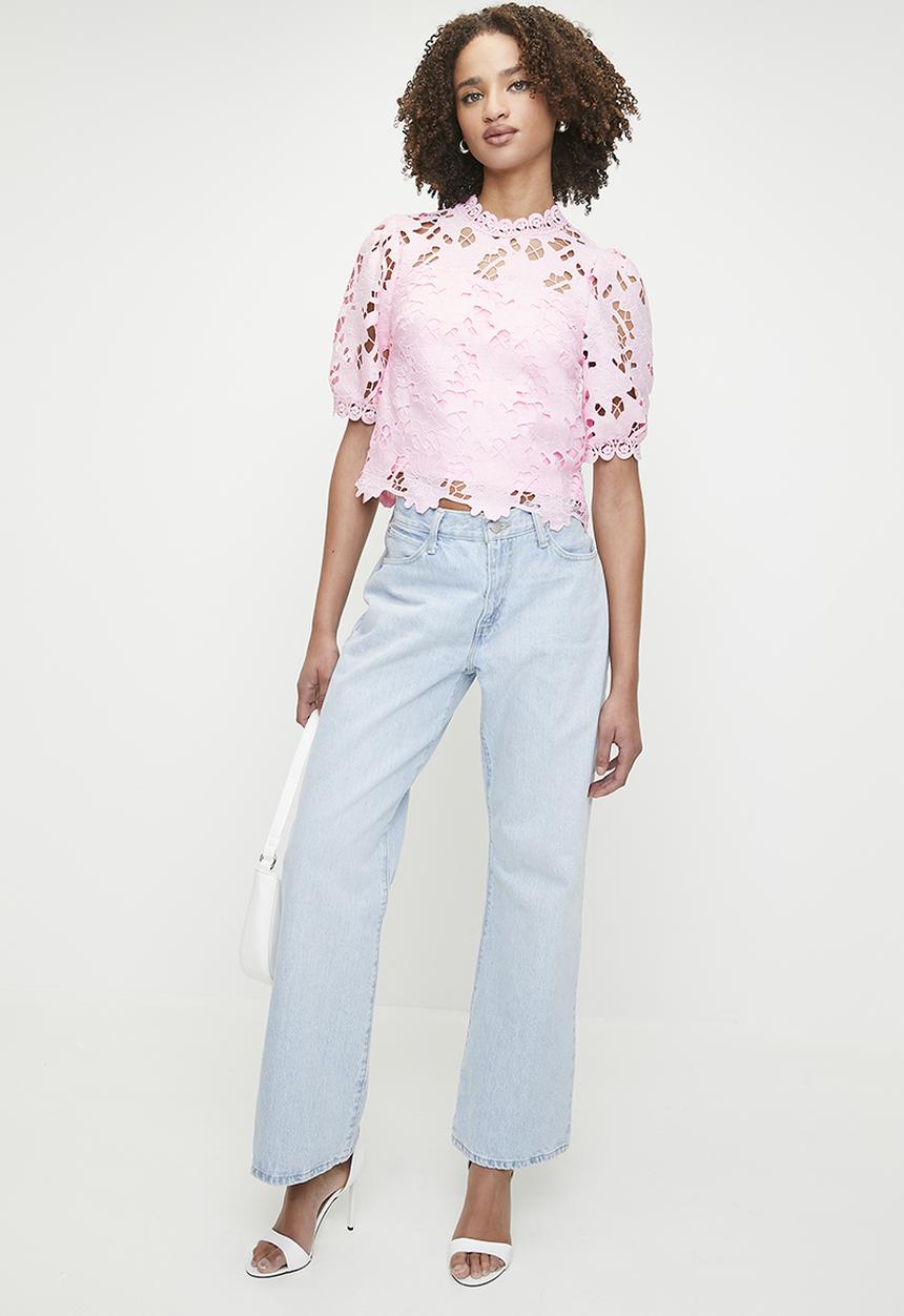 SISSY BOY - Krissy: Scalloped Edged Floral Crochet Blouse - Pink 