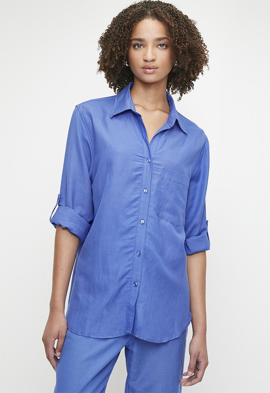 Me&B - Linen one pocket shirt - marine